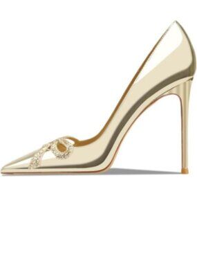 Women's Gold Pointed Butterfly Decoration Shallow 3.9in Stiletto Pumps Heels